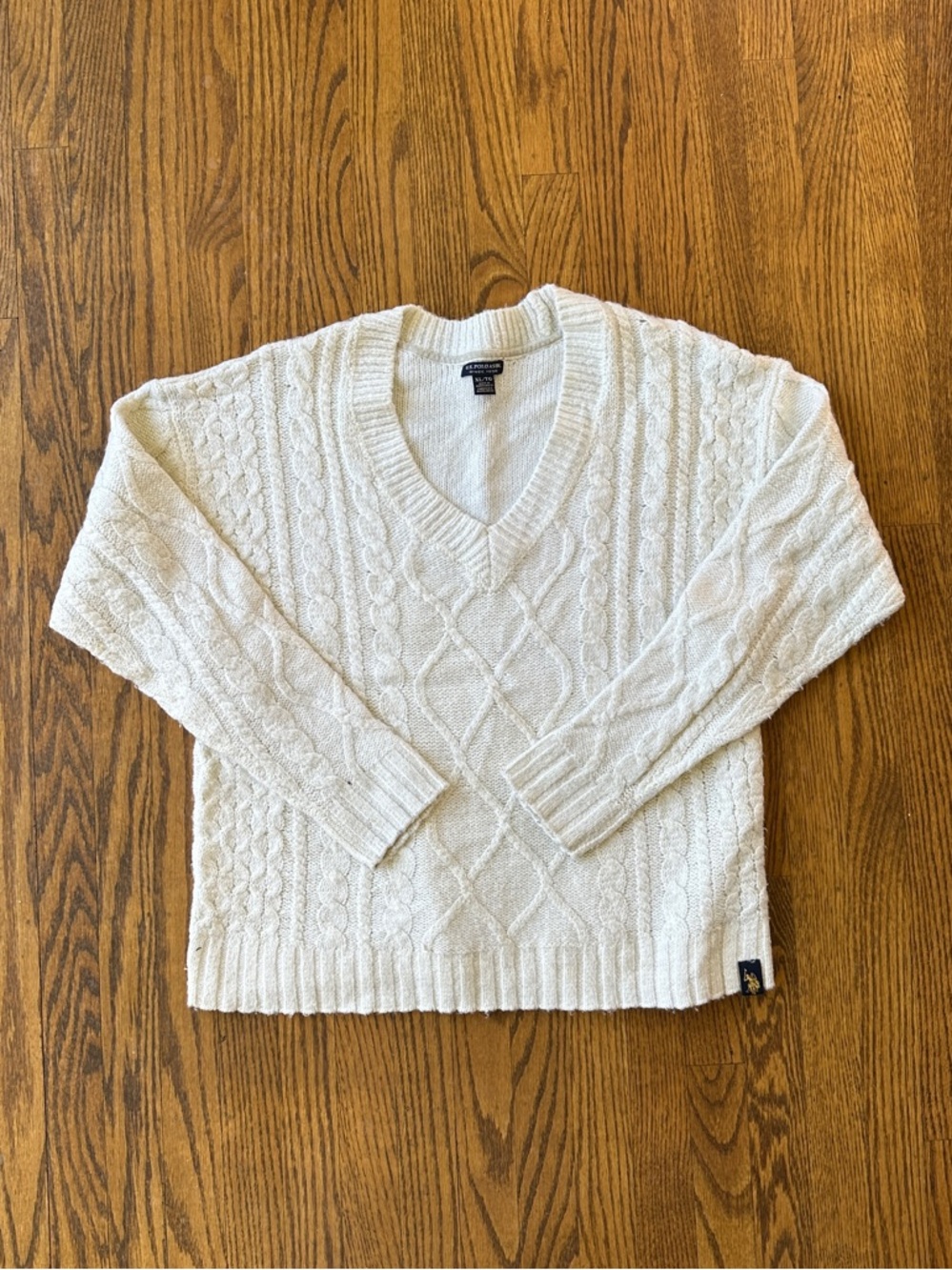 U.S. Polo Assn. Cream Cable Knit V-Neck Sweater